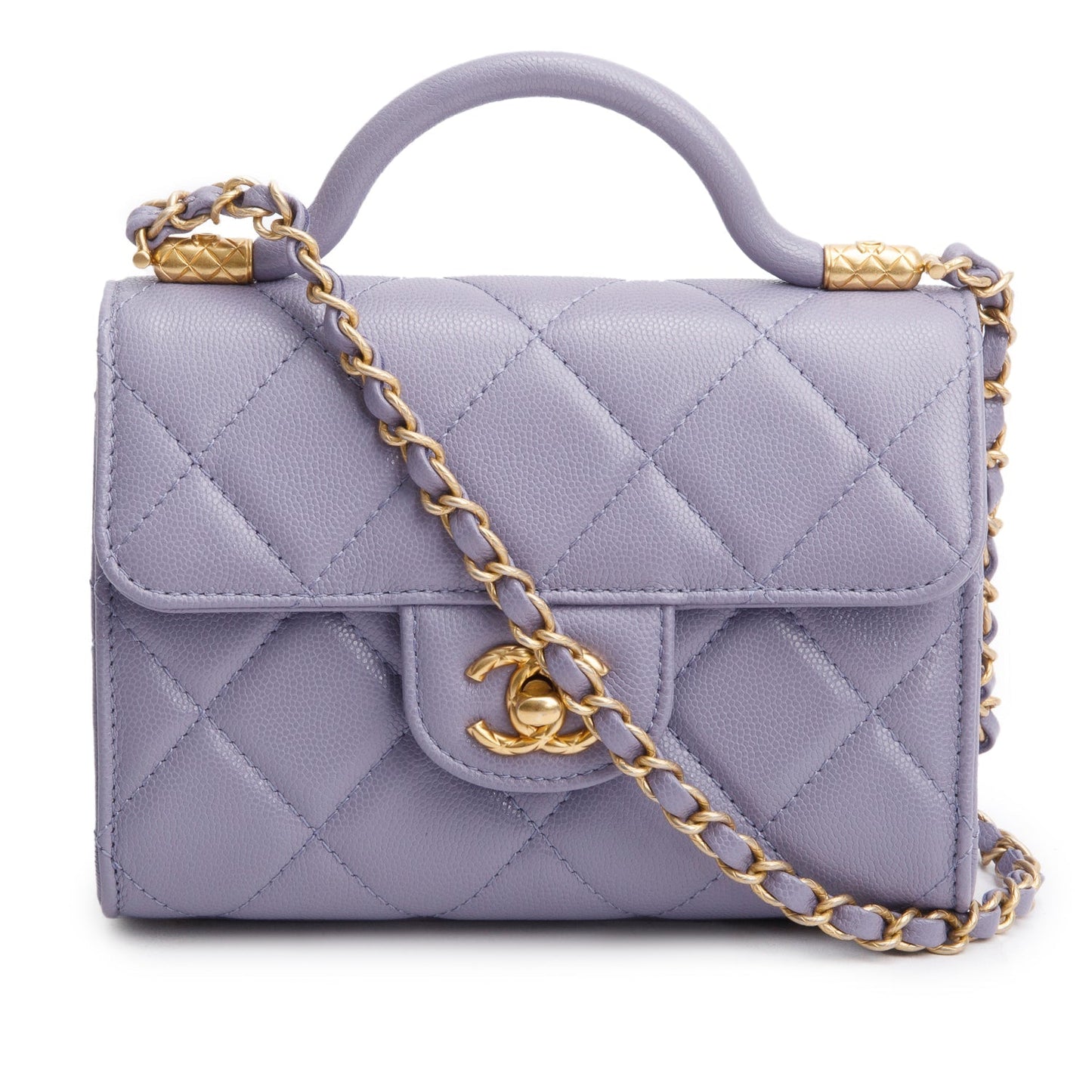 Chanel Purple Quilted Caviar Top Handle Leather Travel Bag