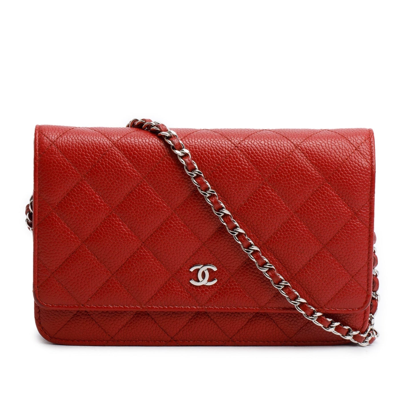 Chanel Quilted Caviar Classic on Leather Red Wallet Case Card Receipt