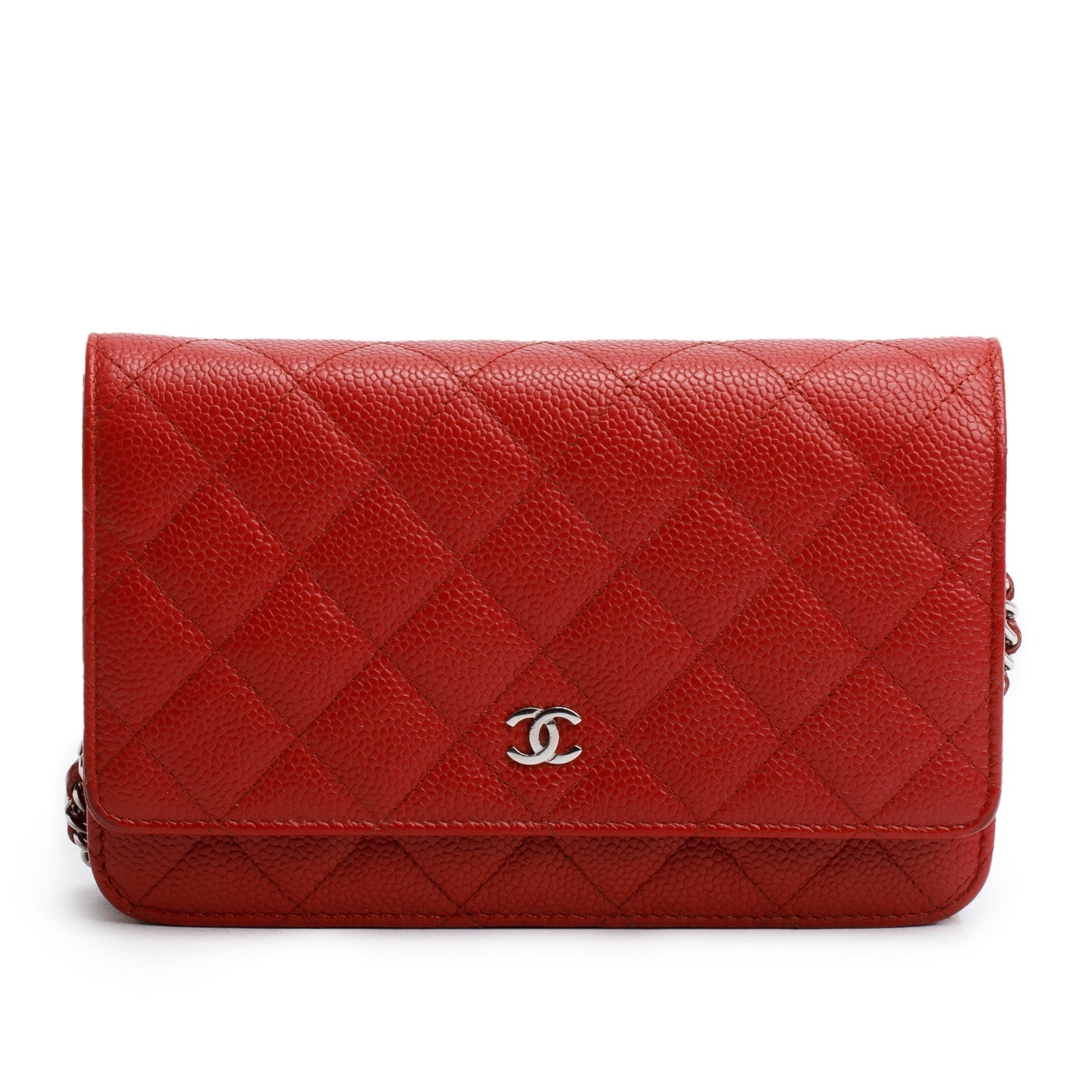 Chanel Quilted Caviar Classic on Leather Red Wallet Case Card Receipt