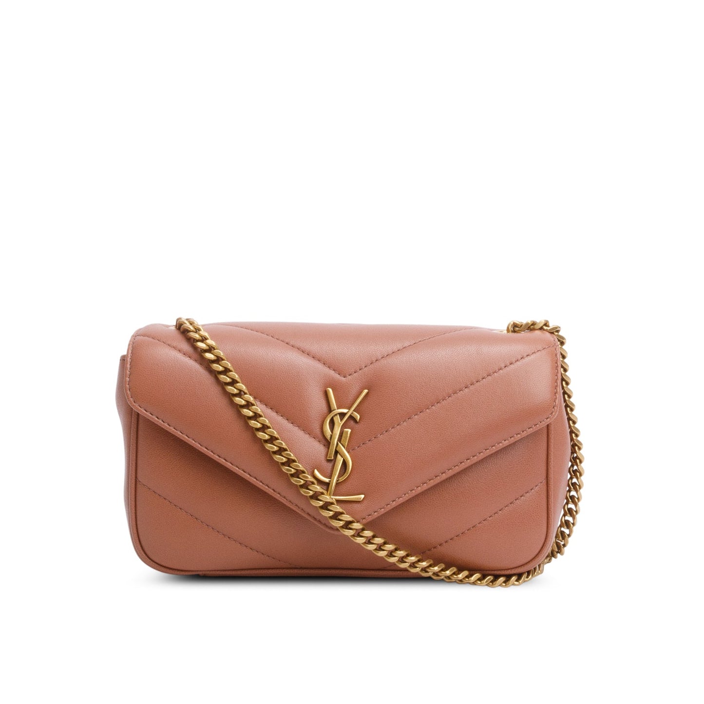 YSL Saint Laurent Lambskin Chevron Loulou Bag Pink Small Travel Bag