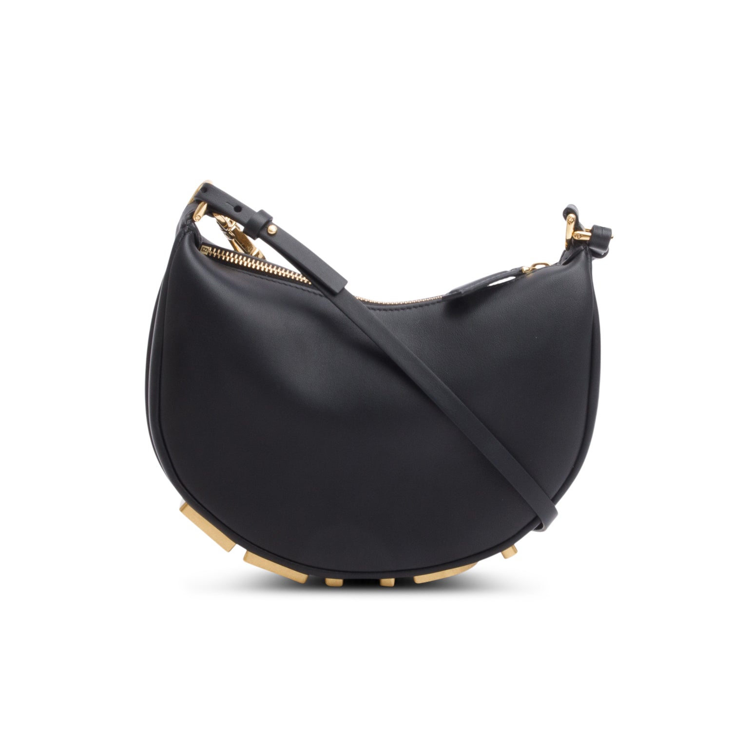 Fendi Vitello Grace graphy Hobo Bag Leather Black Travel Bag
