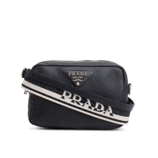 Prada Vitello Daino Soft Double Zip Shoulder Bag Black Medium