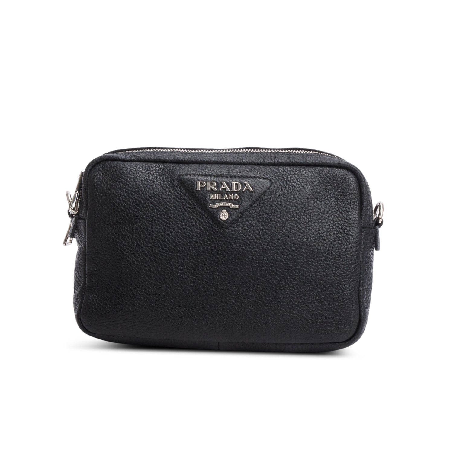 Prada Vitello Daino Soft Double Zip Shoulder Bag Black Medium