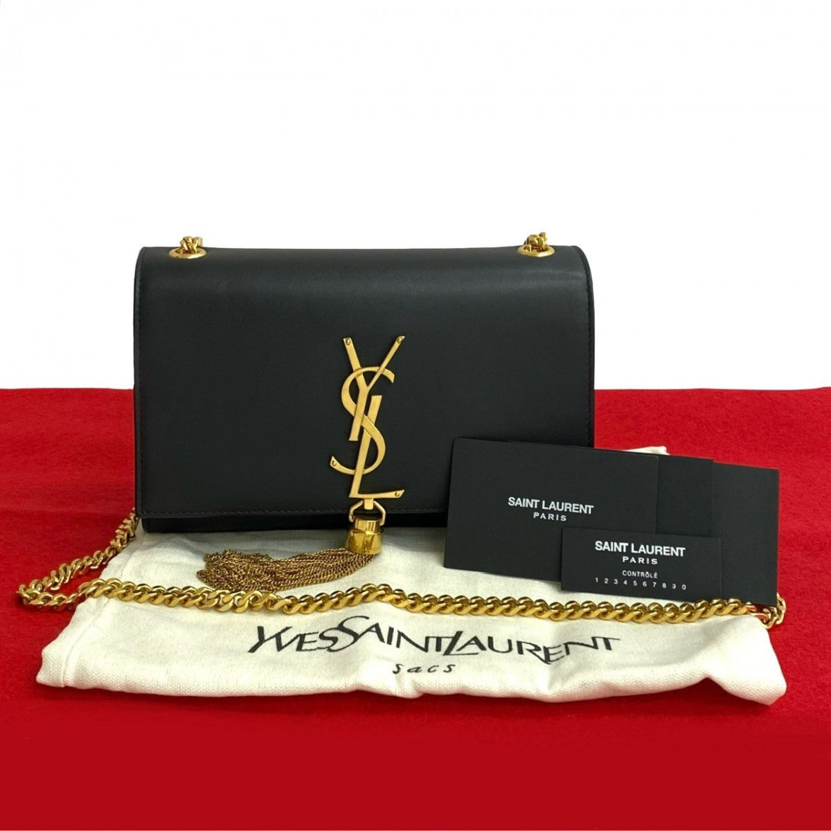 YSL Saint Laurent Yves Shoulder Bag Leather Black 654A203243869
