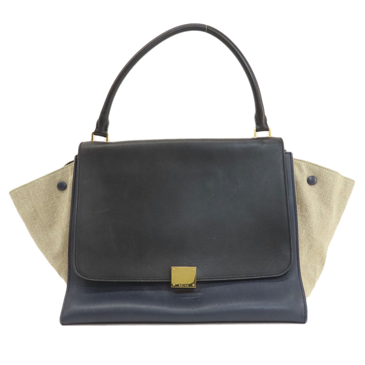 Tote Bag , Navy Trapeze Women Leather Canvas
