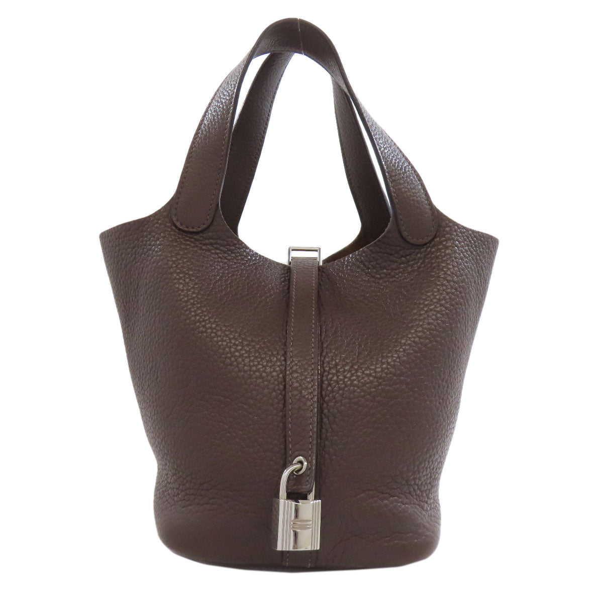 Hermes Handbag Taurillon Clemence Picotin Lock Pm Silvermetal Brown Travel Bag