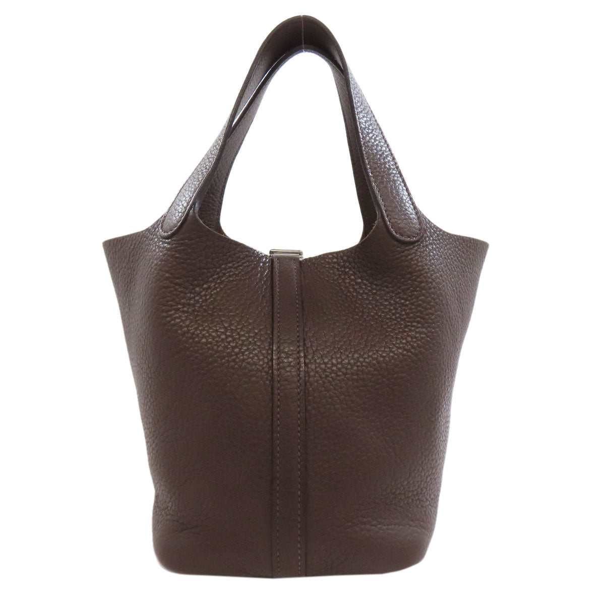 Taurillon Clemence Picotin Lock Pm Silvermetal Brown Travel Bag