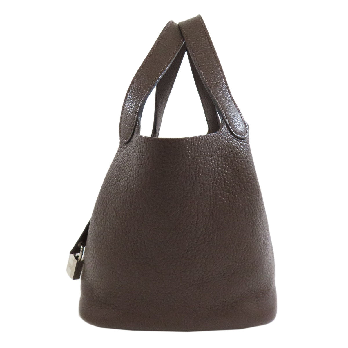 Taurillon Clemence Picotin Lock Pm Silvermetal Brown Travel Bag