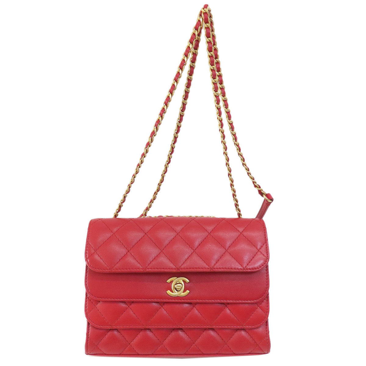 Chanel lambskin ChainShoulder Matelasse SilverMetal Red Shoulder Bag