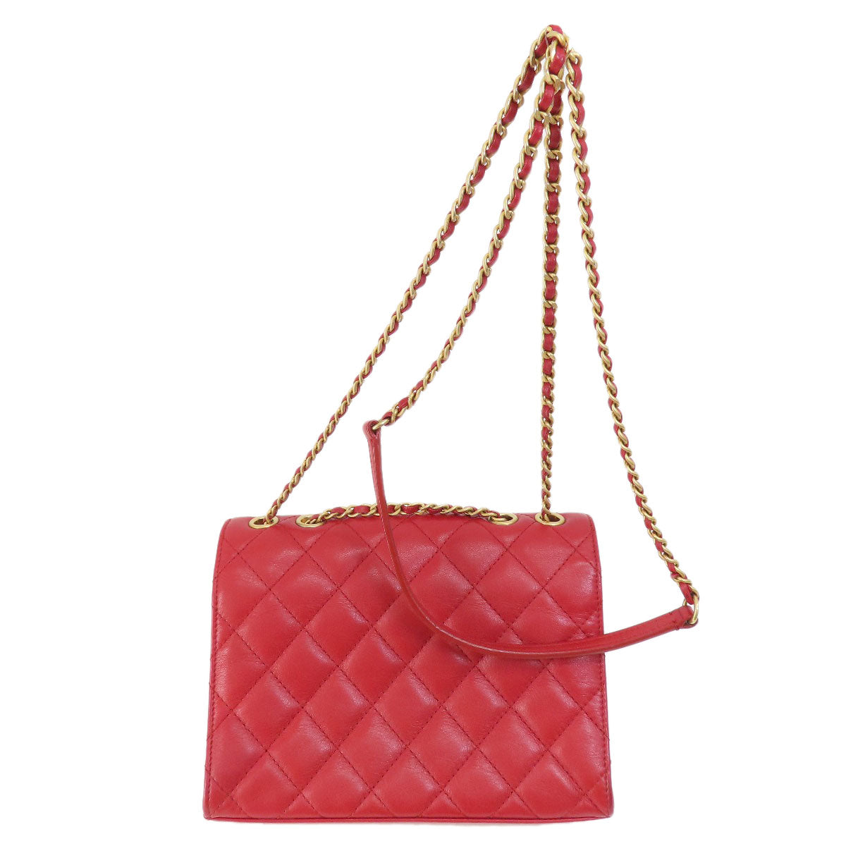 Chanel lambskin ChainShoulder Matelasse SilverMetal Red Shoulder Bag