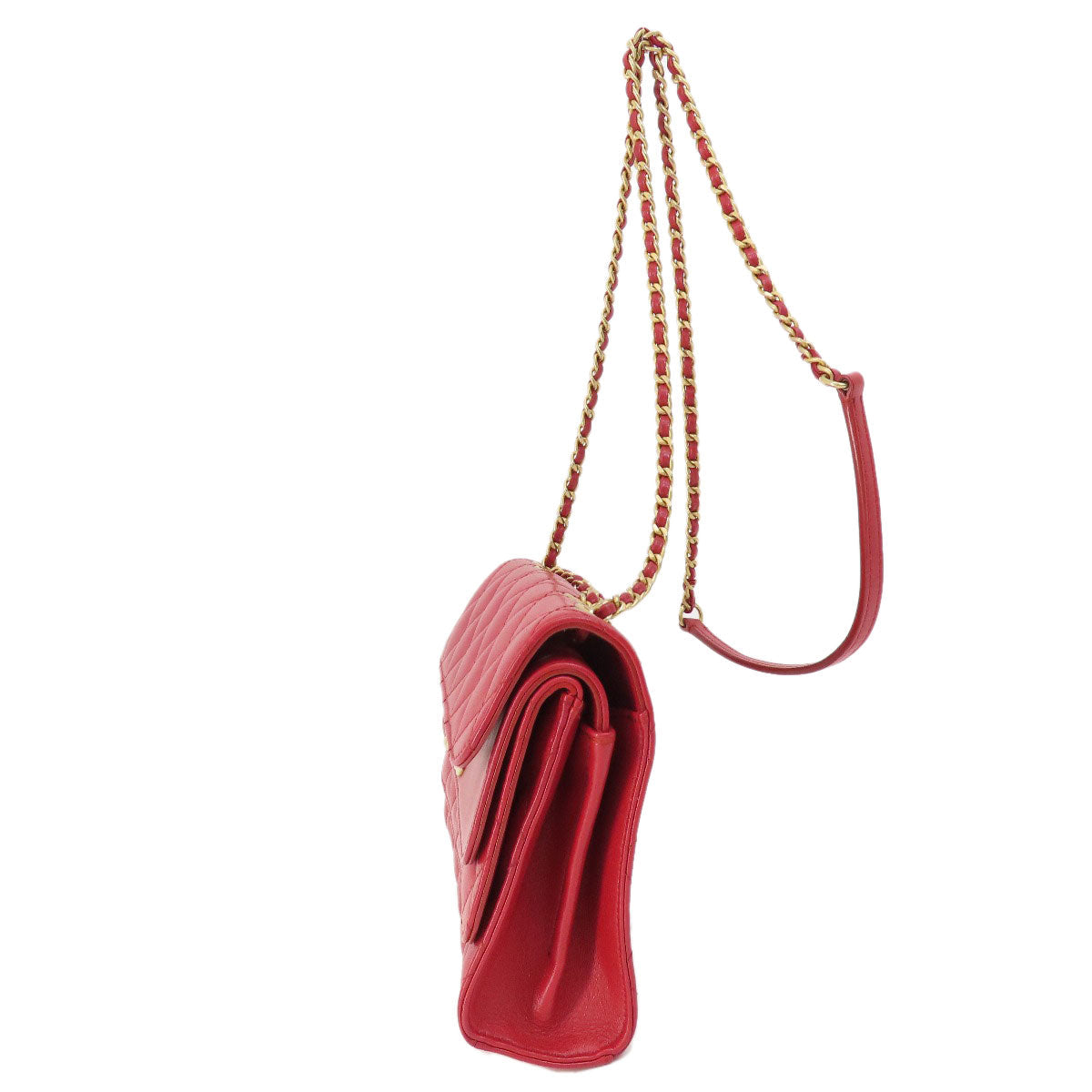 Chanel lambskin ChainShoulder Matelasse SilverMetal Red Shoulder Bag