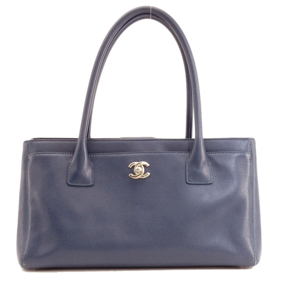 Chanel Calfskin Navy Executive SilverMetal Tote Bag
