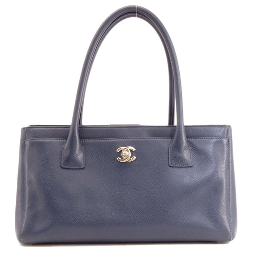Chanel Calfskin Navy Executive SilverMetal Tote Bag