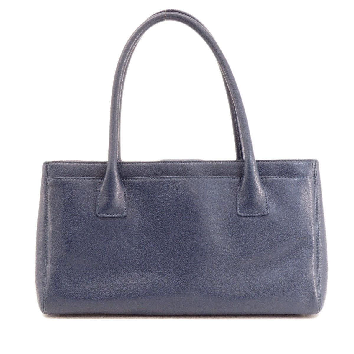 Chanel Calfskin Navy Executive SilverMetal Tote Bag