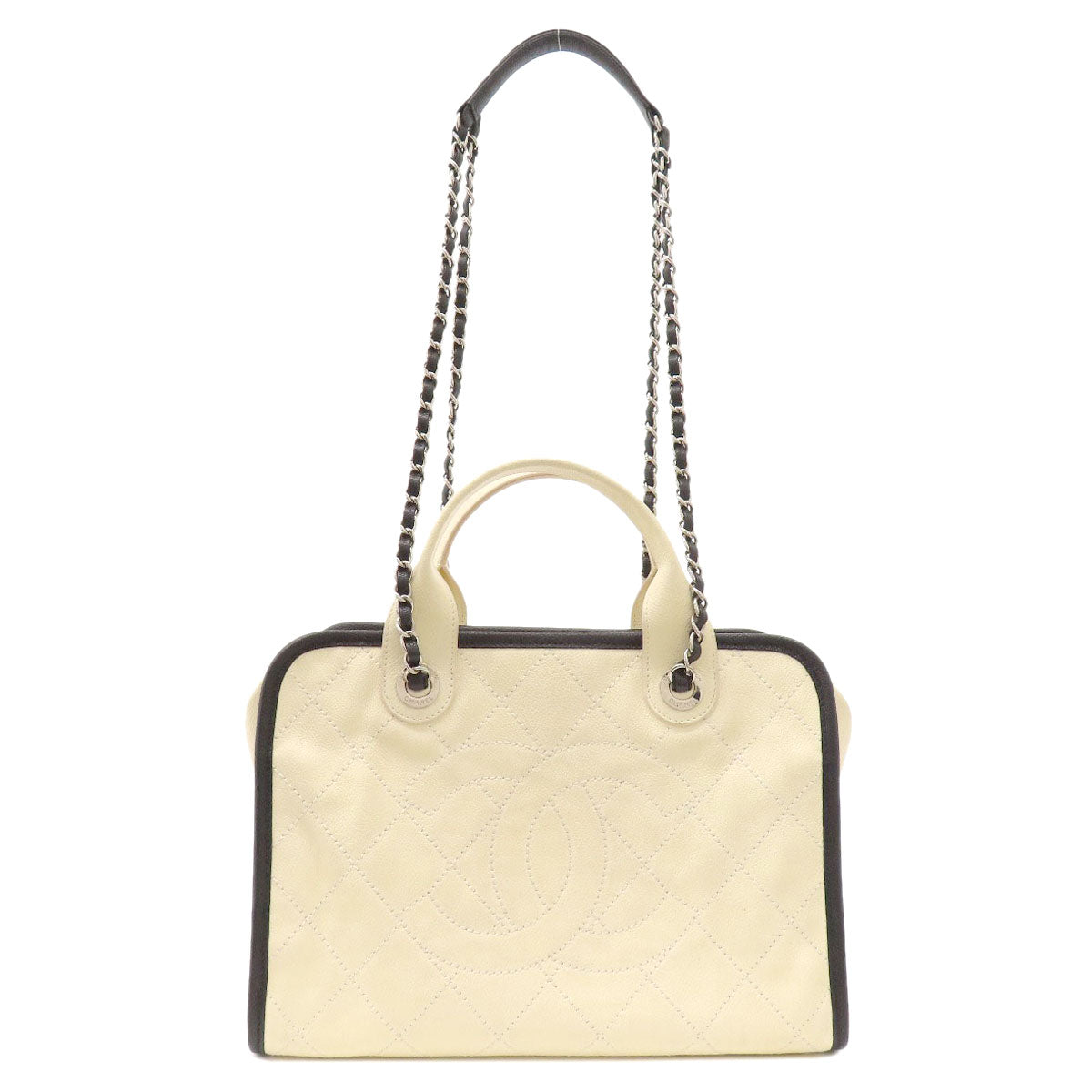 Chanel Grained Calfskin Skin COCO Mark 2WAY White Tote Bag