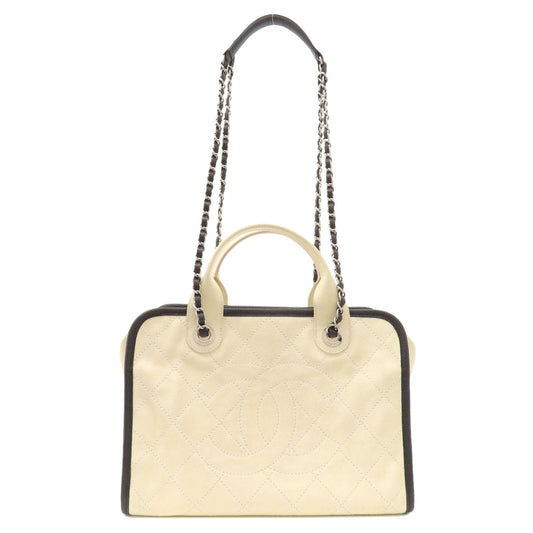 Chanel Grained Calfskin Skin COCO Mark 2WAY White Tote Bag