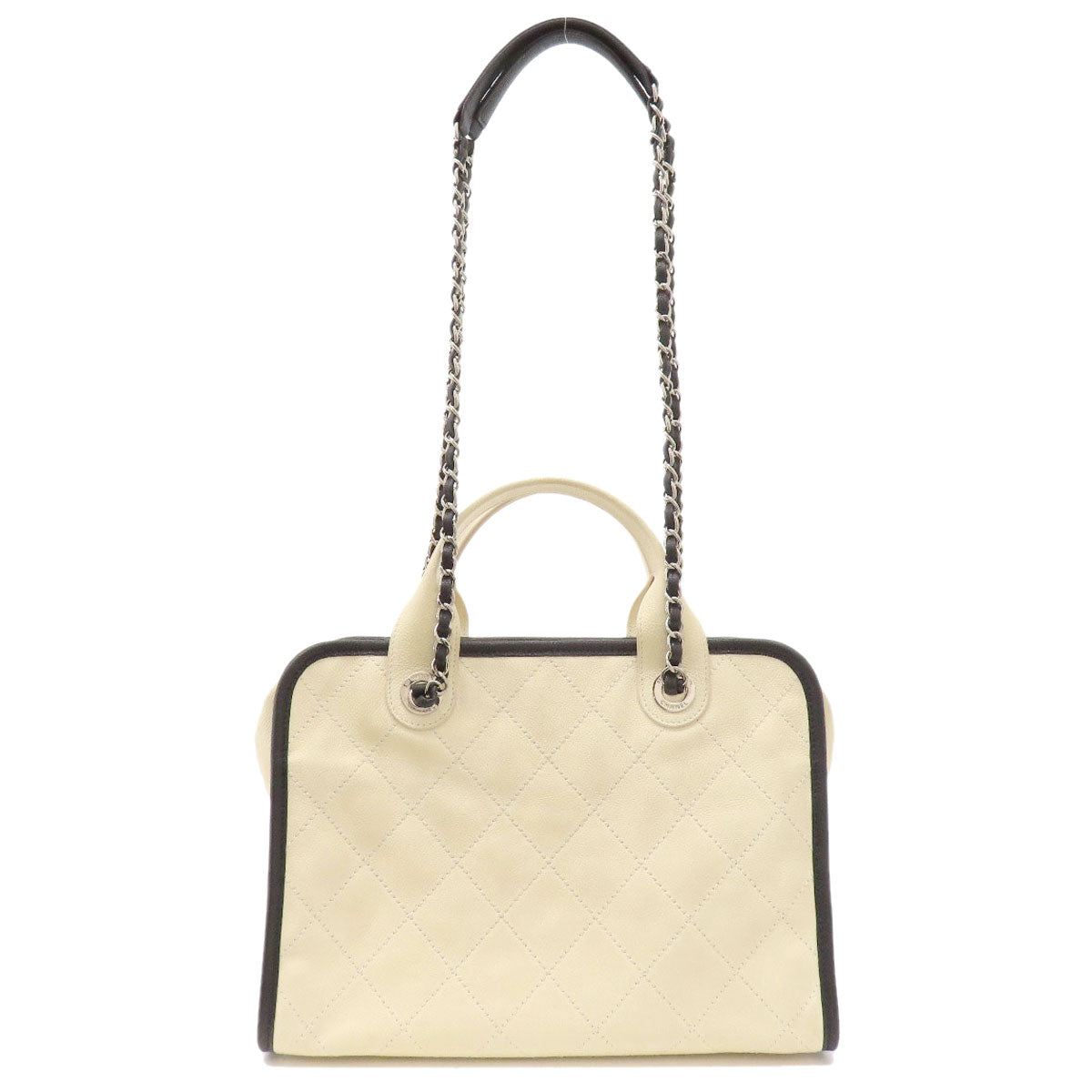 Chanel Grained Calfskin Skin COCO Mark 2WAY White Tote Bag