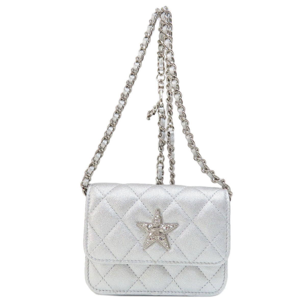 Chanel lambskin ChainShoulder Star Motif Matelasse SilverMetal Shoulder Bag