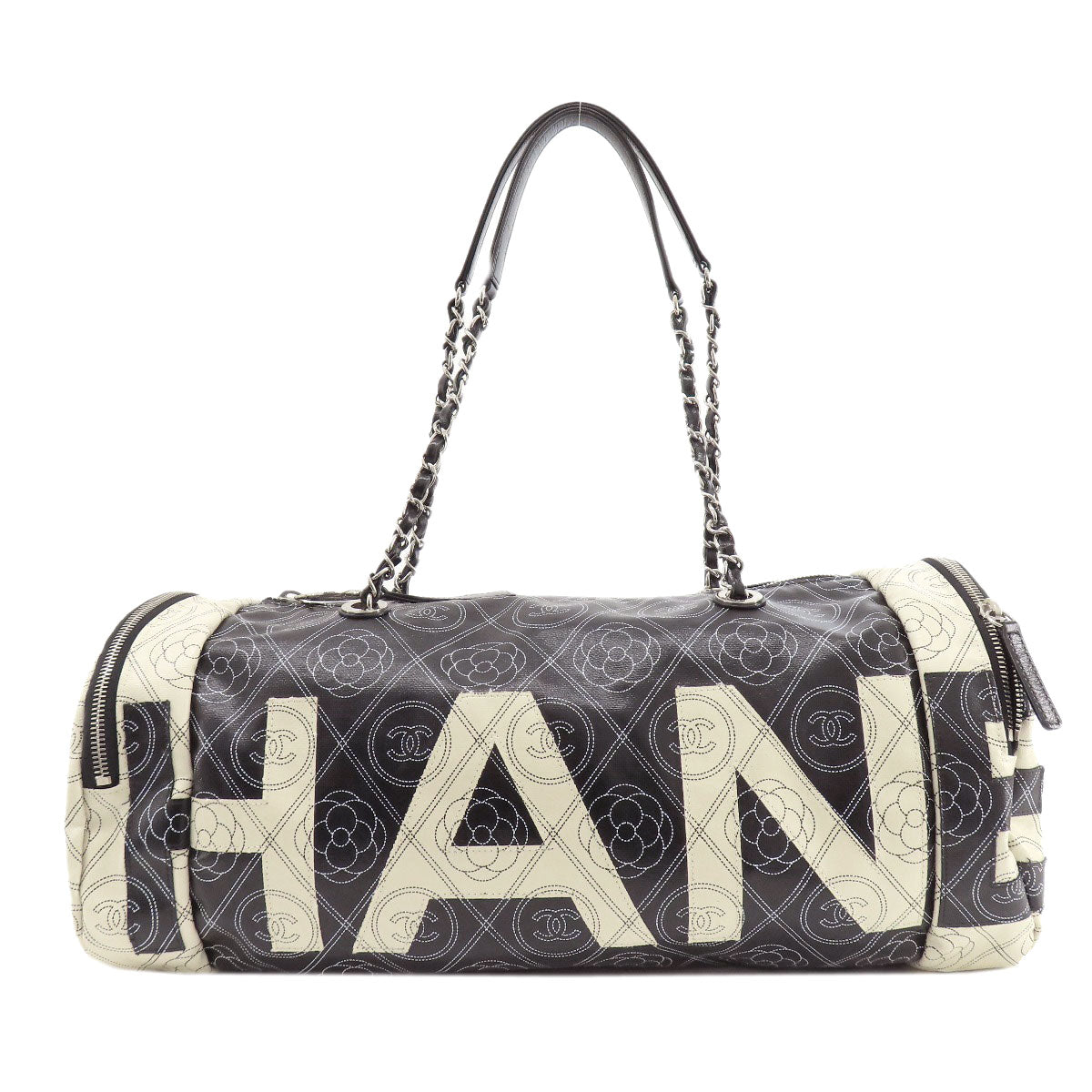 Chanel Boston Duffel Coated COCO Mark Camellia Black Canvas Coated Canvas Apparel
