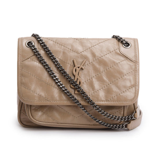 YSL Saint Laurent Crinkled Calfskin Baby Niki Shoulder Bag Leather Matelasse