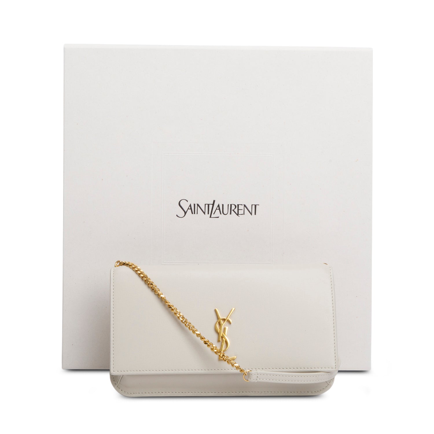 YSL Saint Laurent Smooth Cassandre Phone Holder Bag Leather White Travel Bag