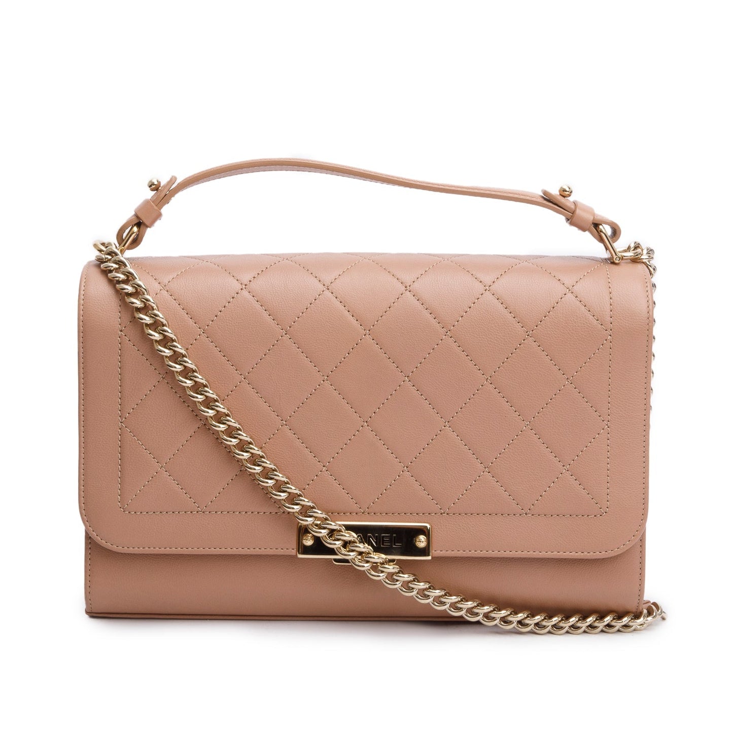 Chanel Taupe Quilted Label Click Flap Calfskin Travel Bag