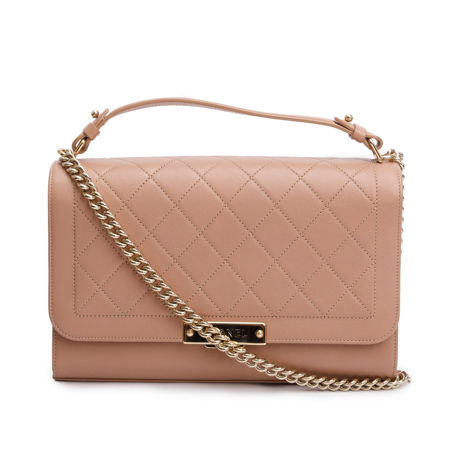 Chanel Taupe Quilted Label Click Flap Calfskin Travel Bag