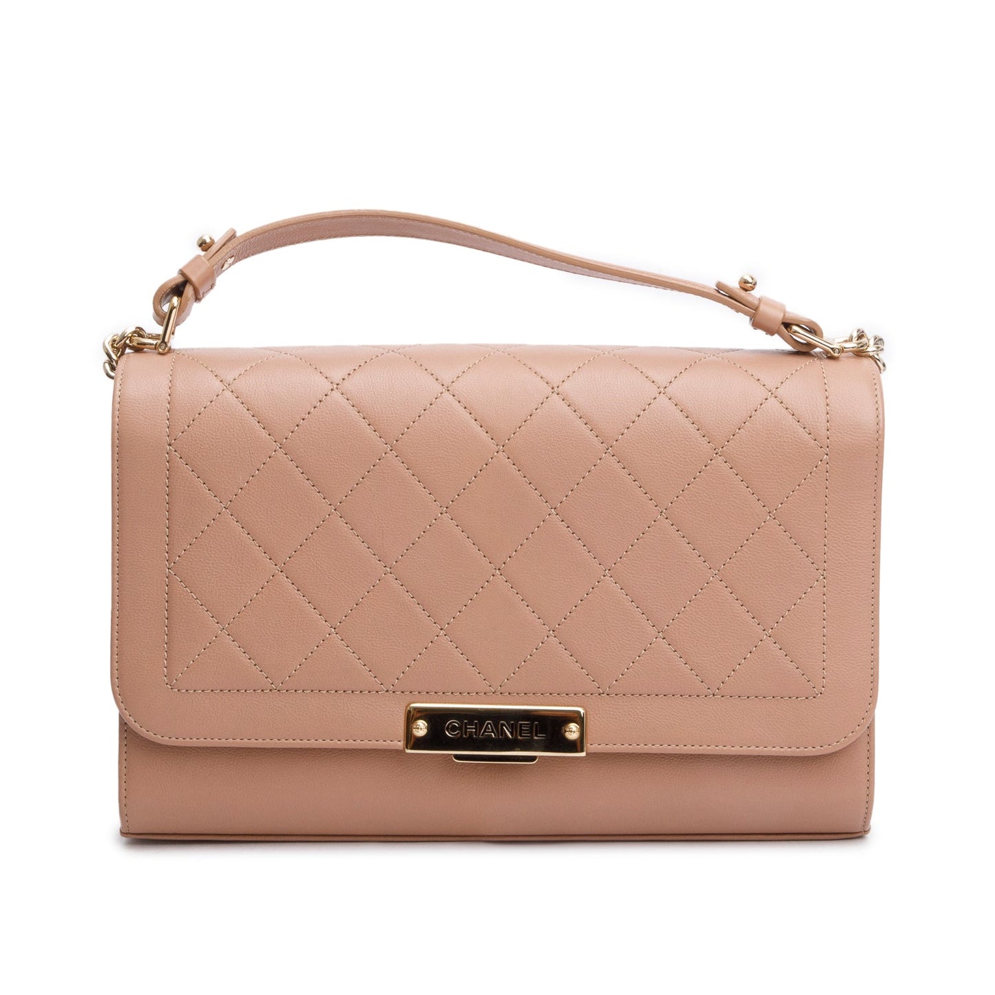 Chanel Taupe Quilted Label Click Flap Calfskin Travel Bag