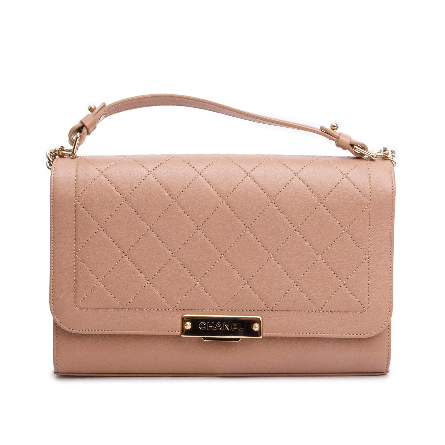 Chanel Taupe Quilted Label Click Flap Calfskin Travel Bag