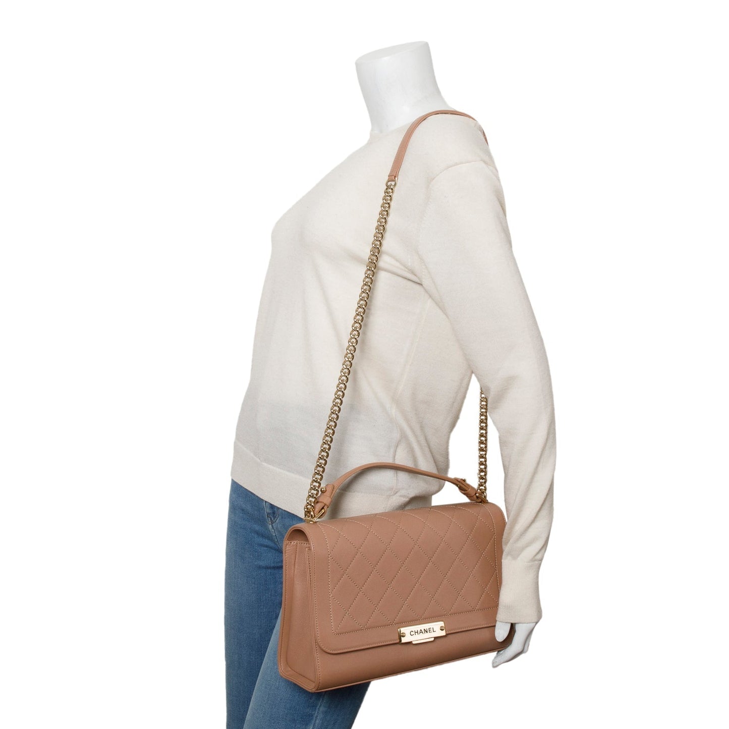 Chanel Taupe Quilted Label Click Flap Calfskin Travel Bag
