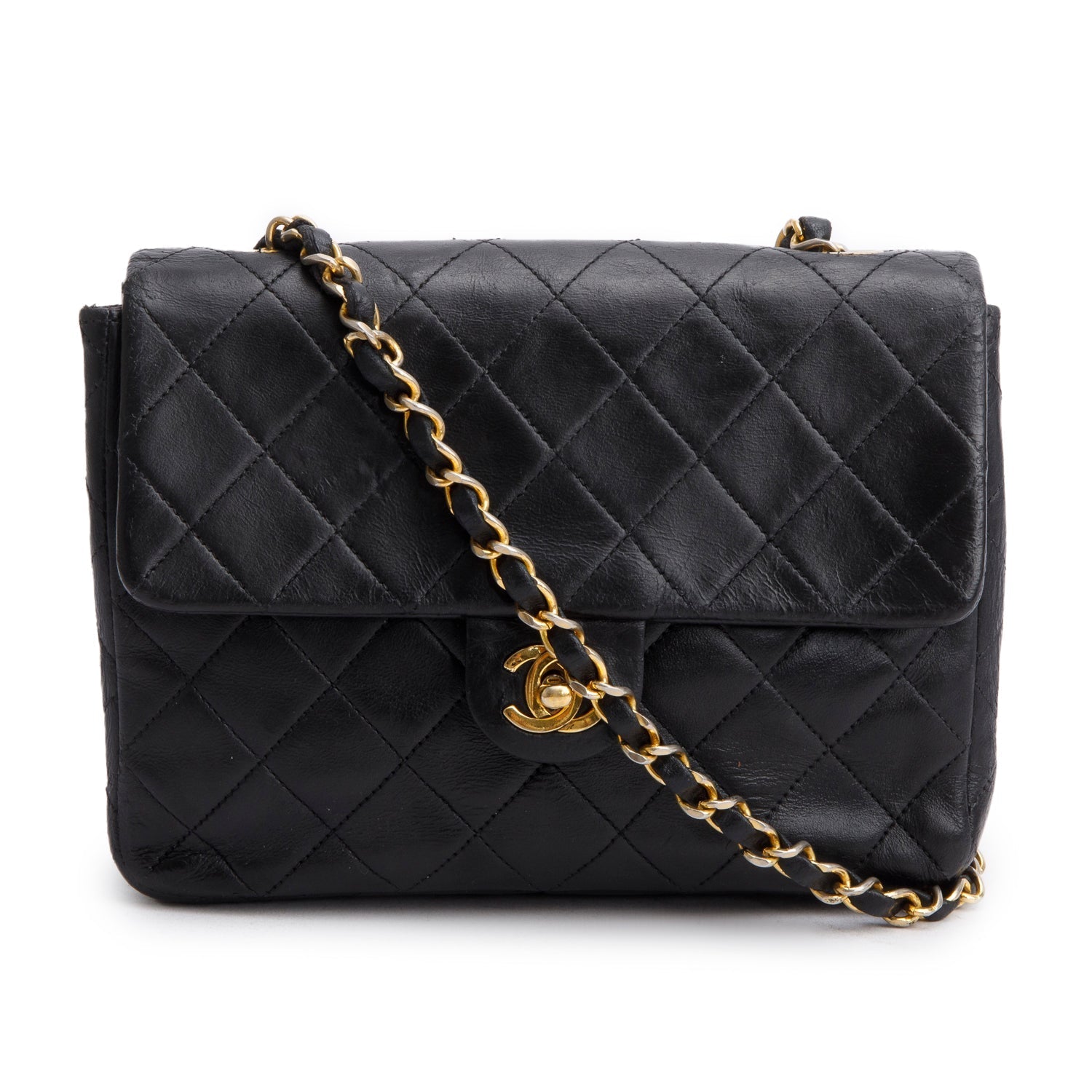 Chanel Quilted Square Flap Lambskin Black Travel Bag