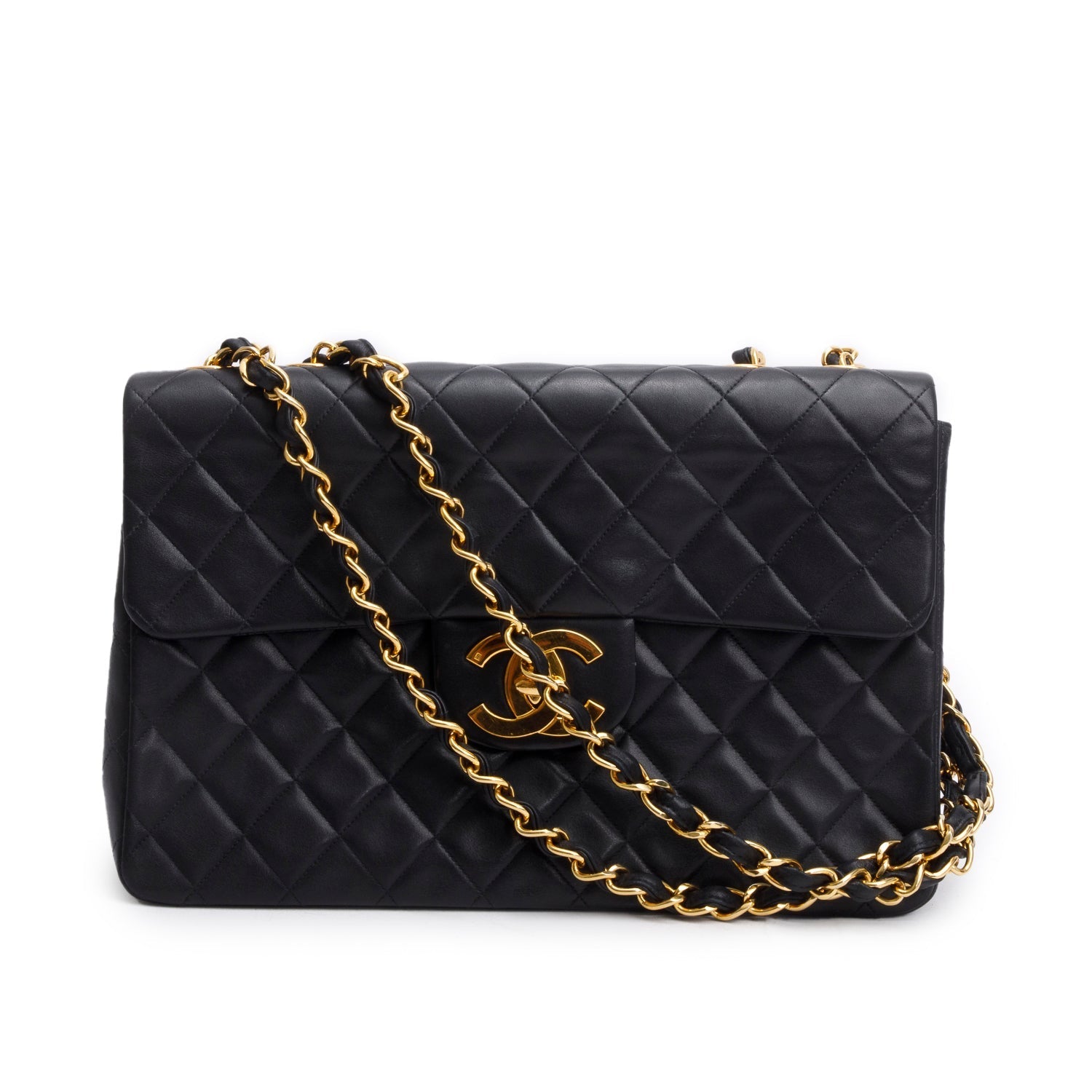 Chanel Quilted Jumbo XL Flap Lambskin Black Travel Bag