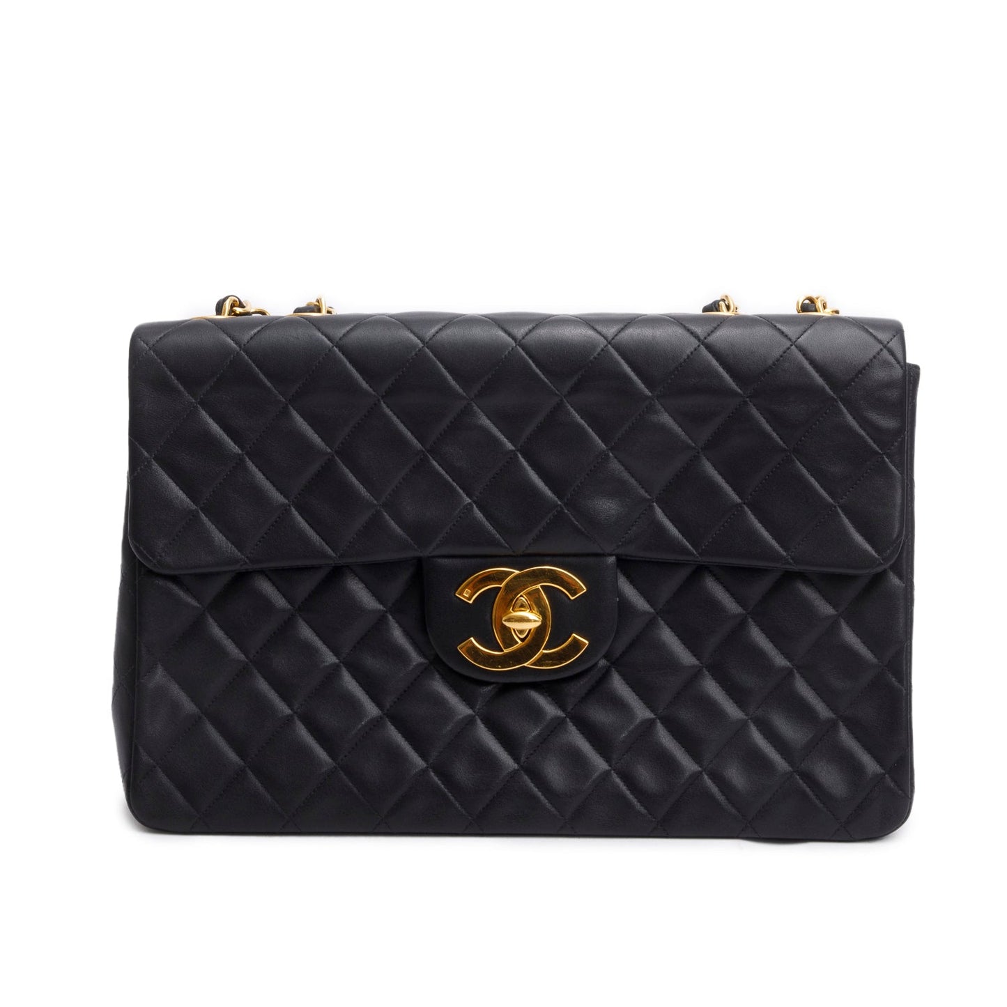 Chanel Quilted Jumbo XL Flap Lambskin Black Travel Bag