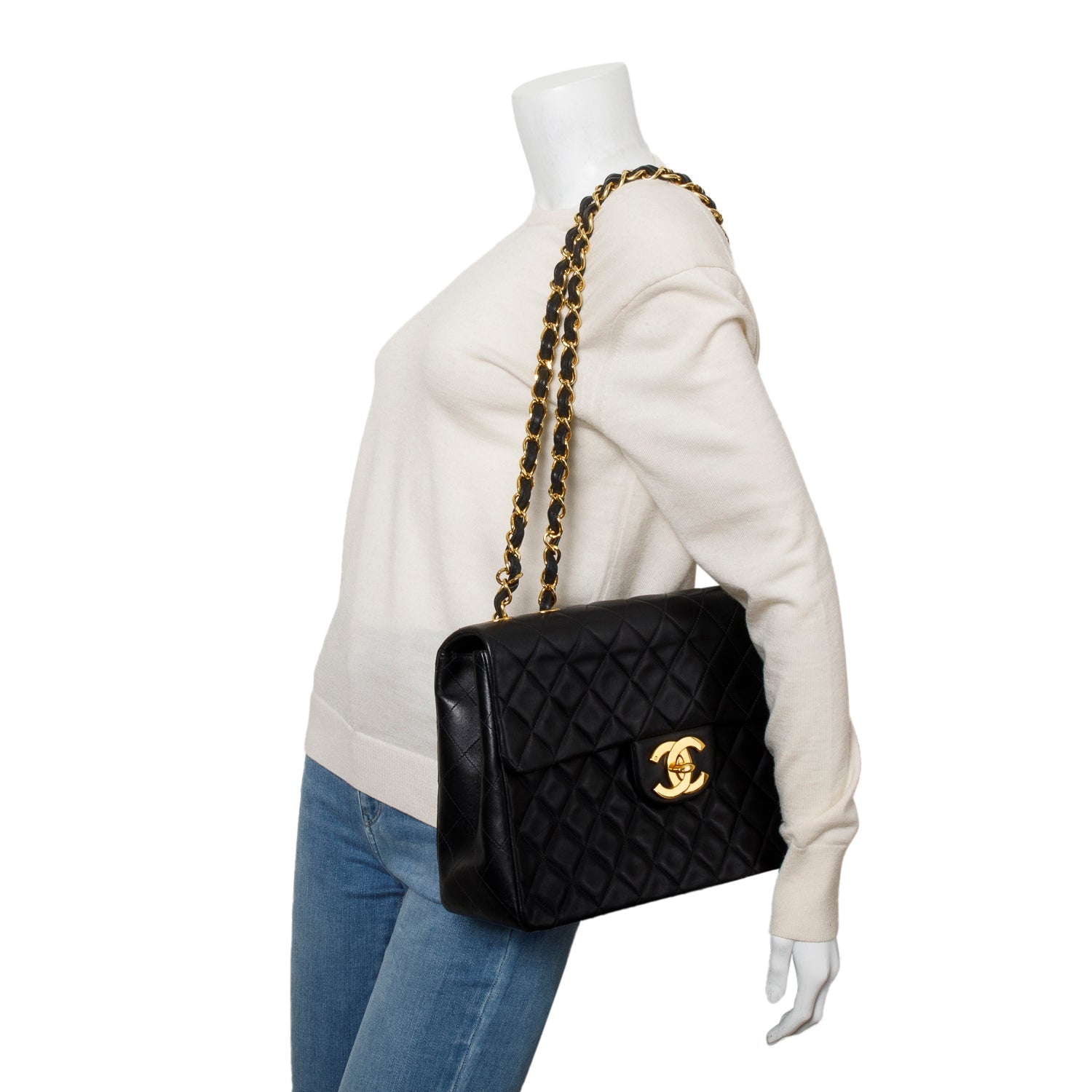 Chanel Quilted Jumbo XL Flap Lambskin Black Travel Bag