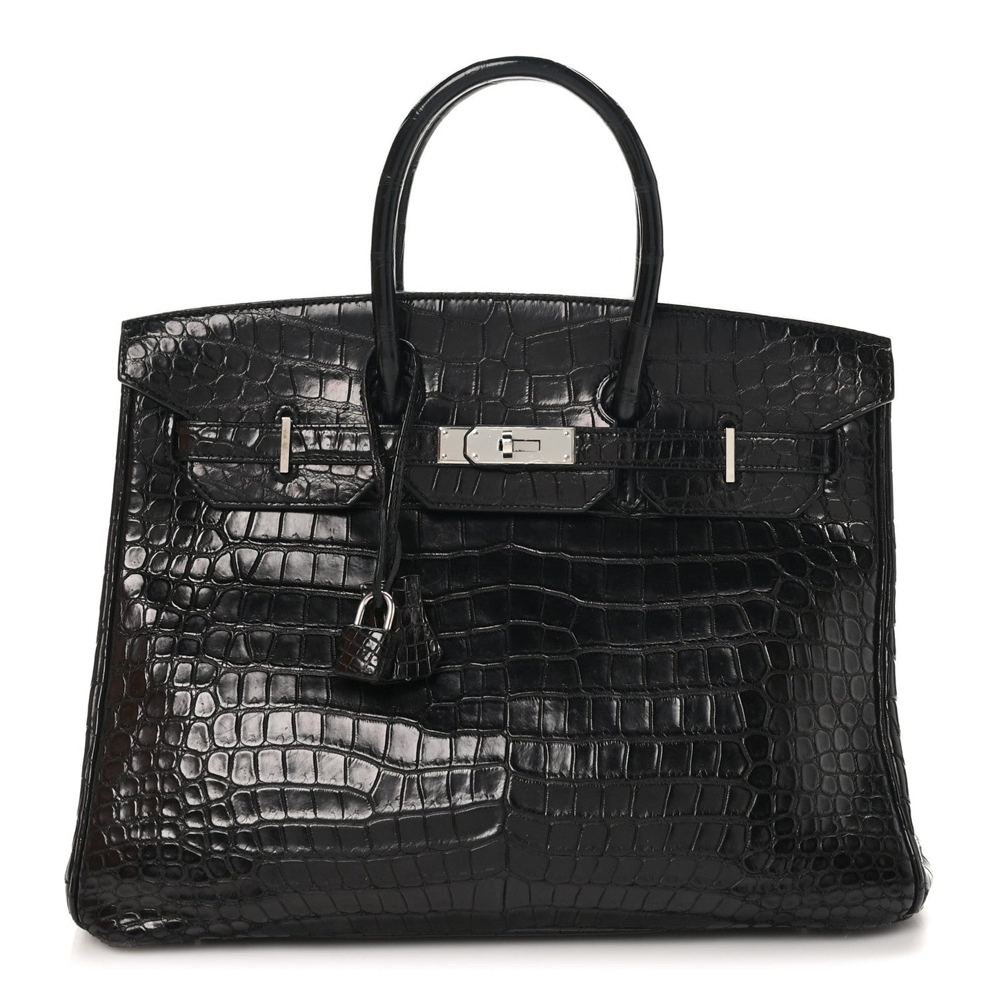 Hermes Shiny Porosus Crocodile Birkin Handbag Black Travel Bag 35 Black 1721106