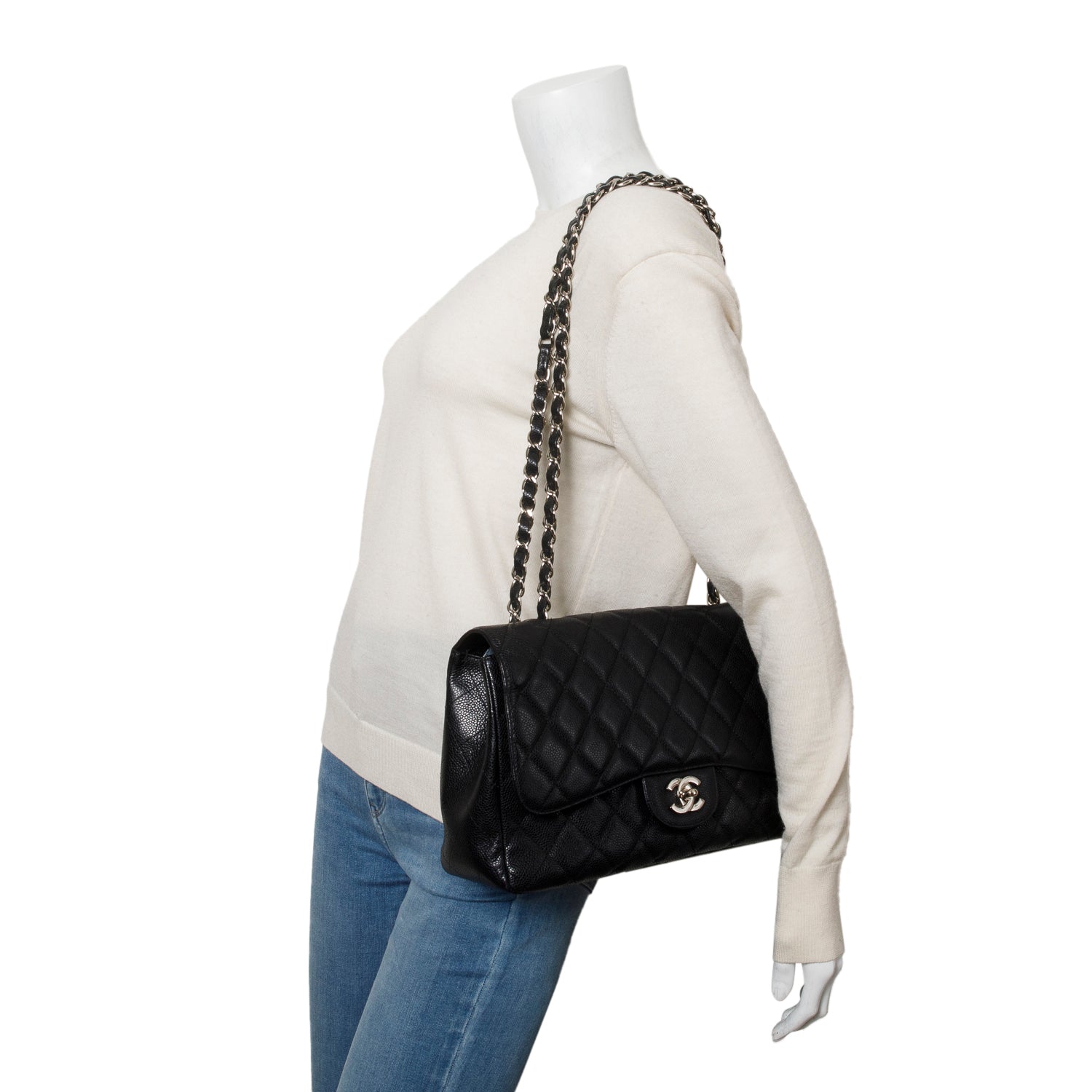 Chanel Caviar Jumbo Single Flap Black Travel Bag