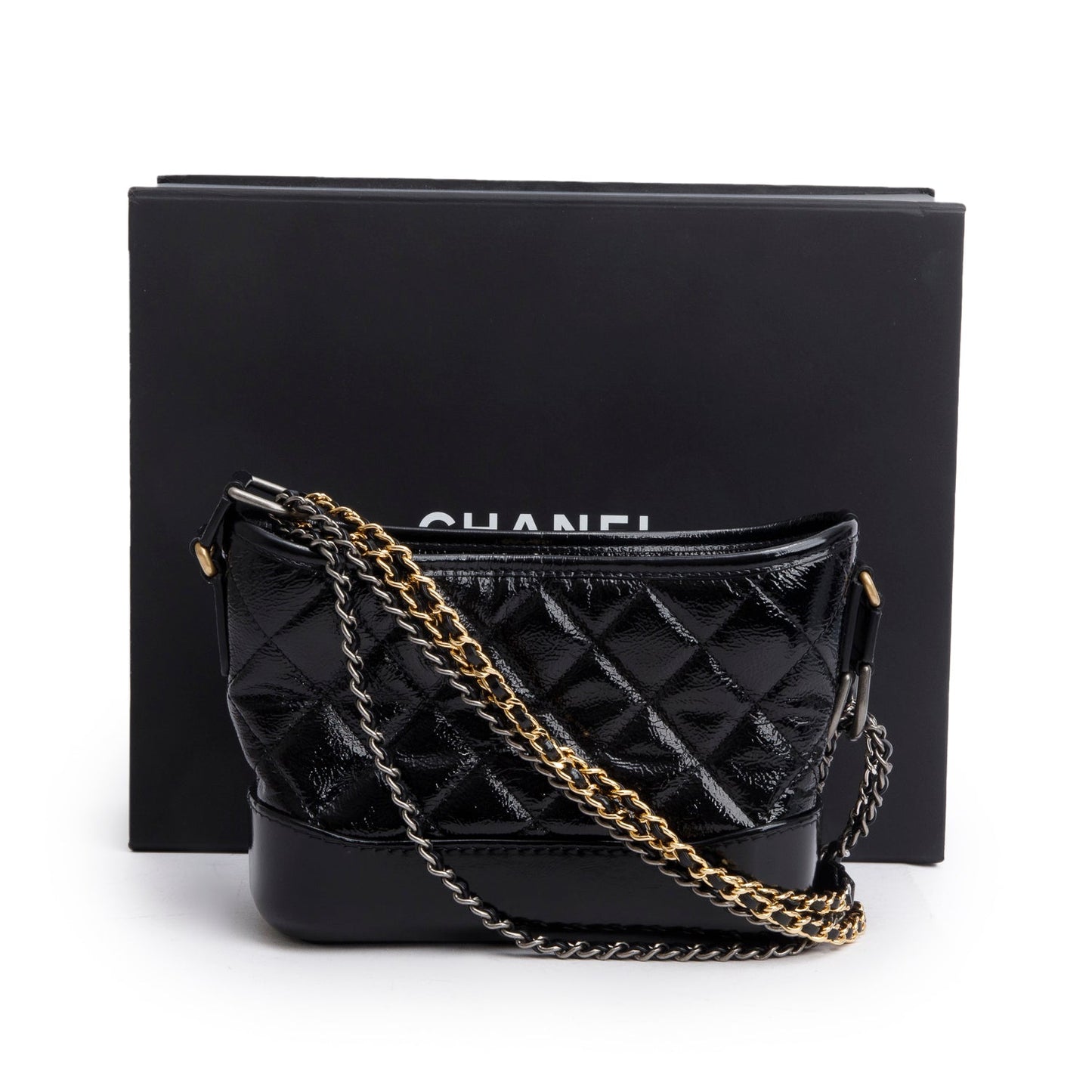 Chanel Patent Aged Gabrielle Hobo Leather Lambskin Black Travel Bag