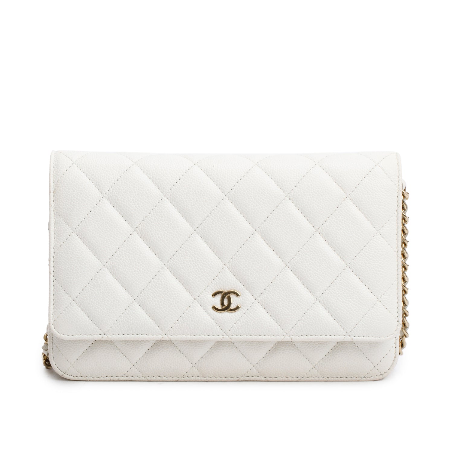 Chanel Quilted Caviar Classic on Leather White Wallet Case On Chain