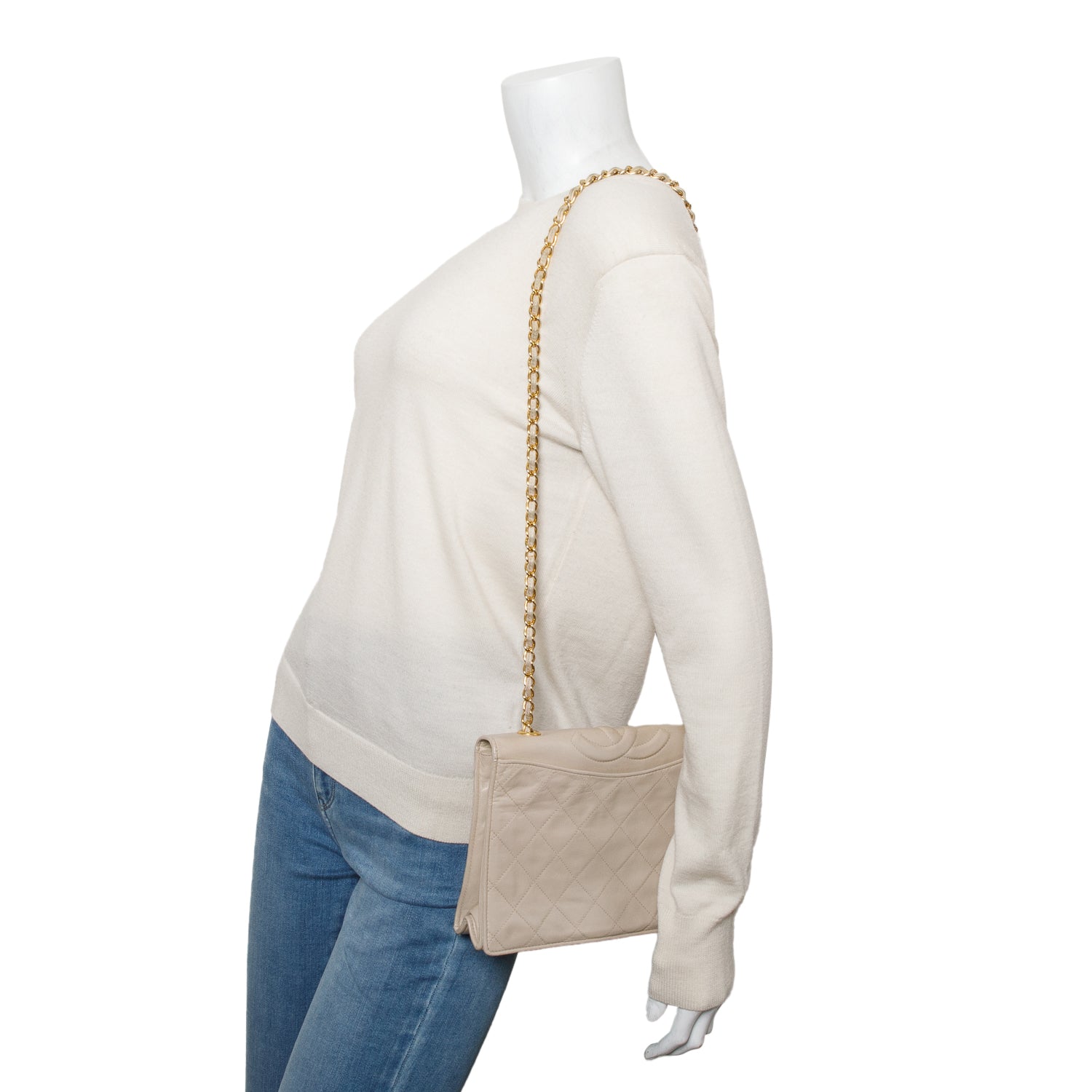 Chanel Cream Quilted CC Matelasse Lambskin Travel Bag