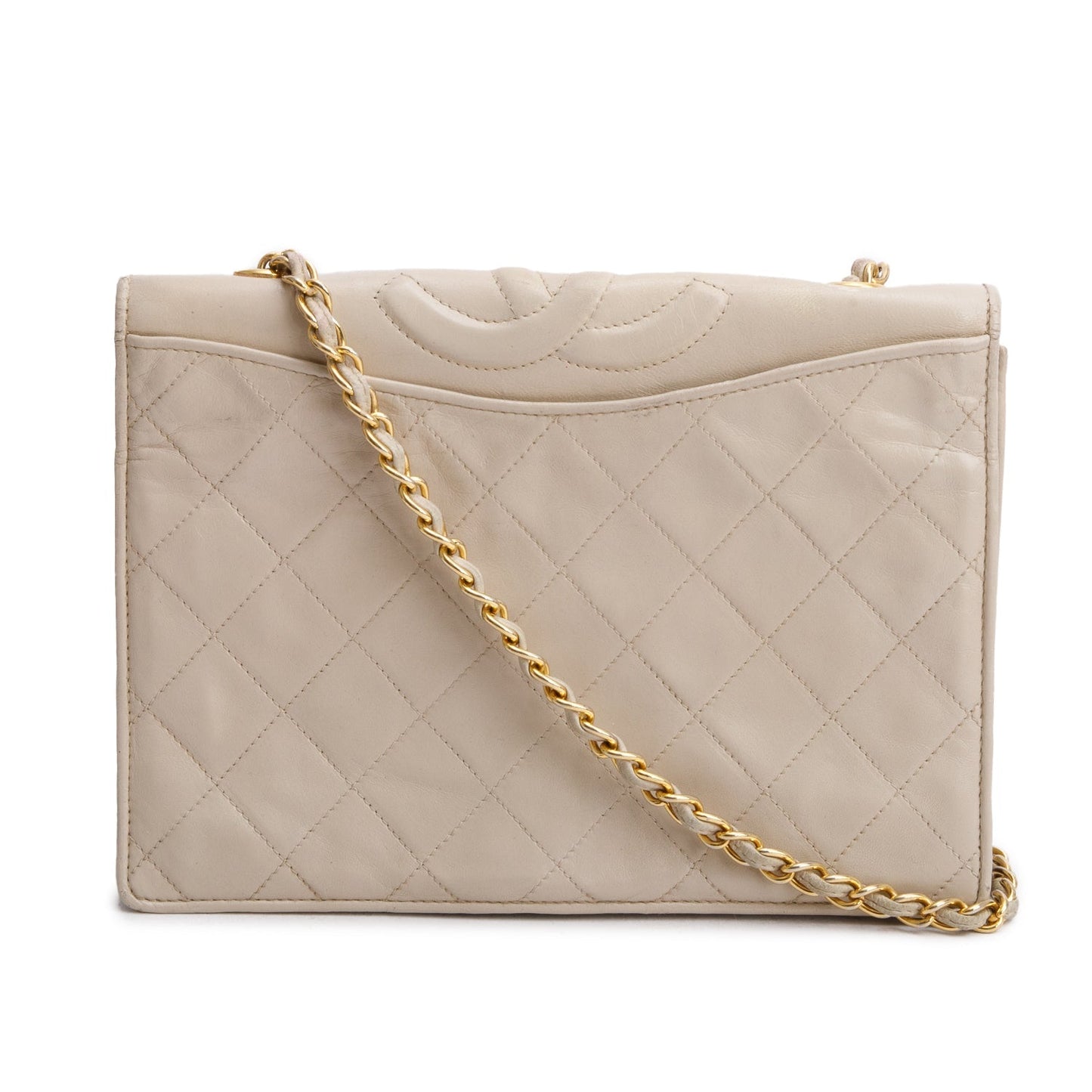 Chanel Cream Quilted CC Matelasse Lambskin Travel Bag