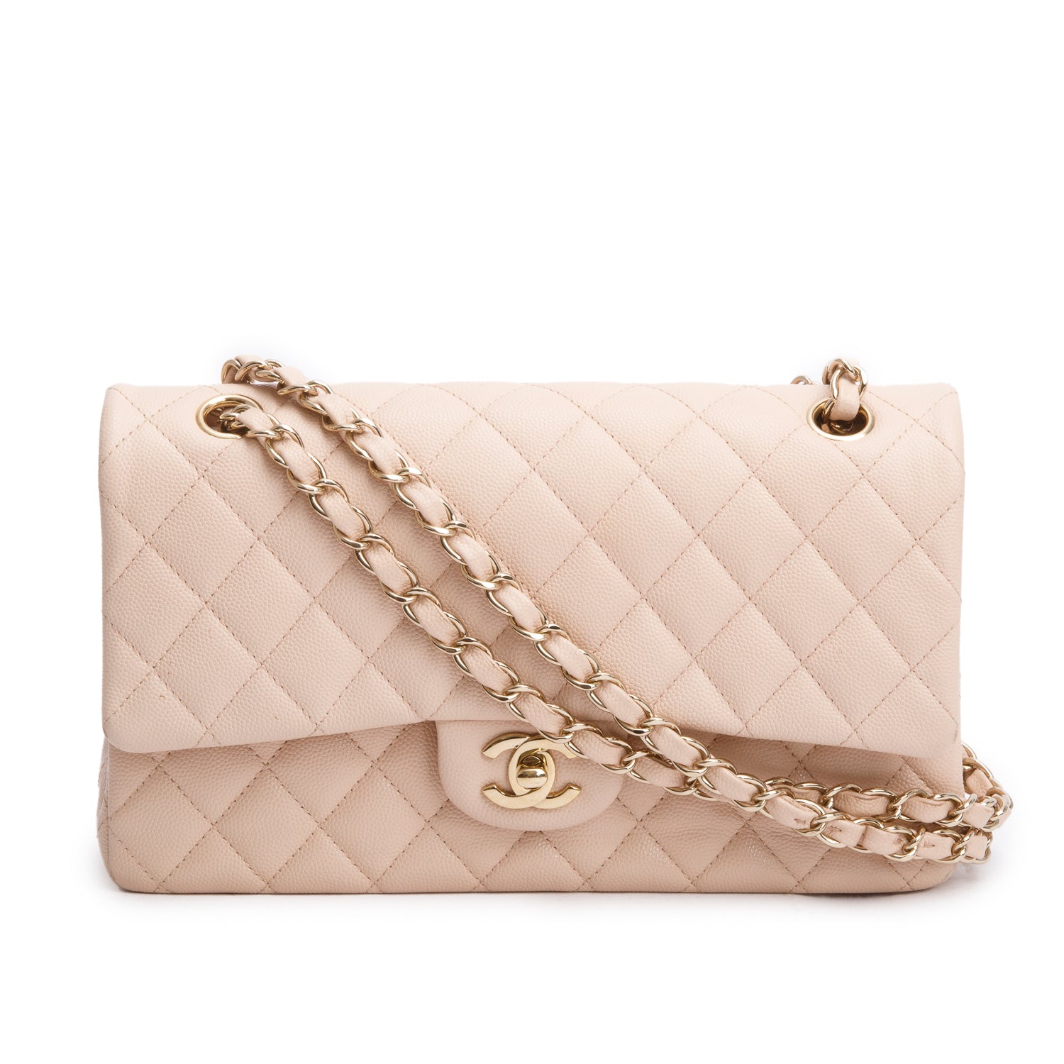 Chanel Caviar Classic Double Flap Leather Beige Travel Bag Double Flap