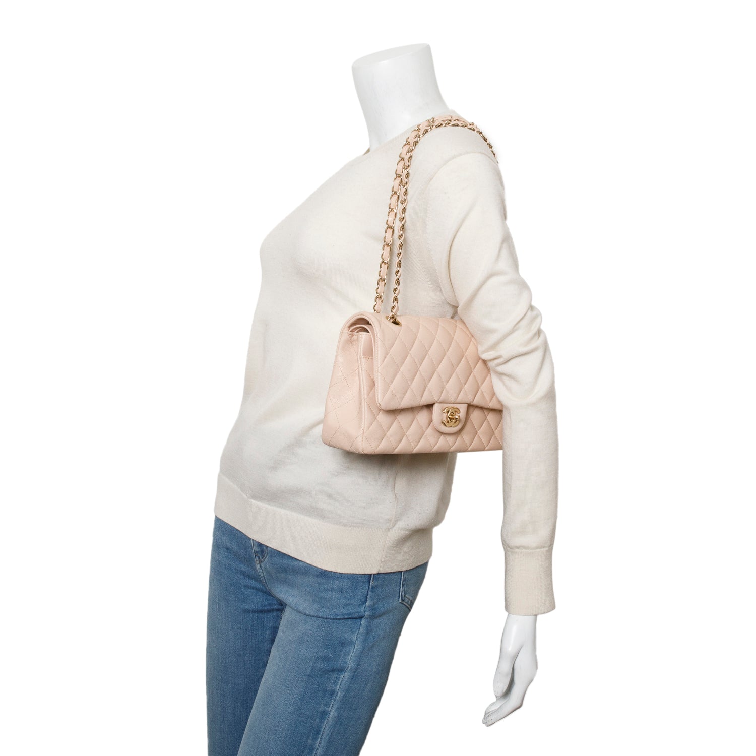 Chanel Caviar Classic Double Flap Leather Beige Travel Bag Double Flap