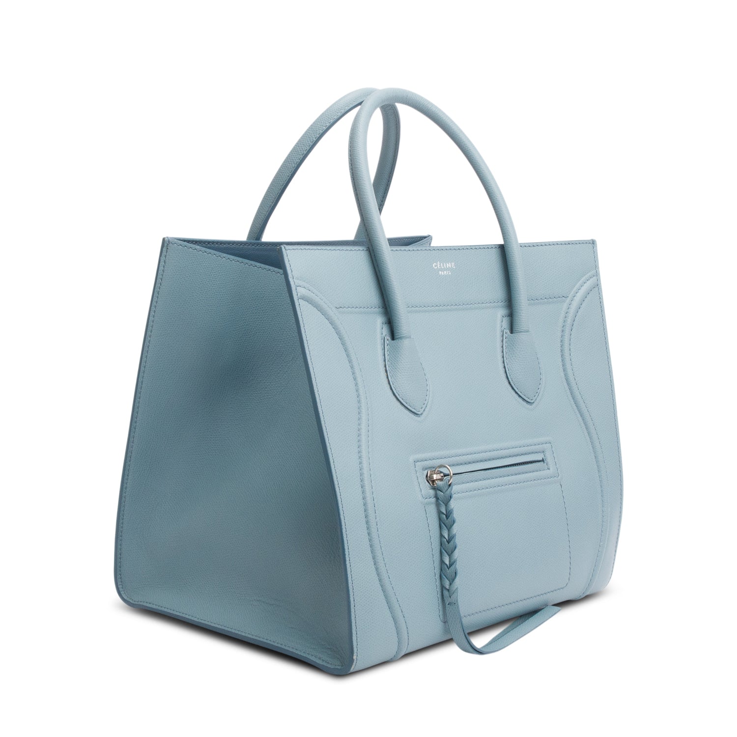 Celine Grained Calfskin Phantom Luggage Handbag Blue Medium Travel Bag