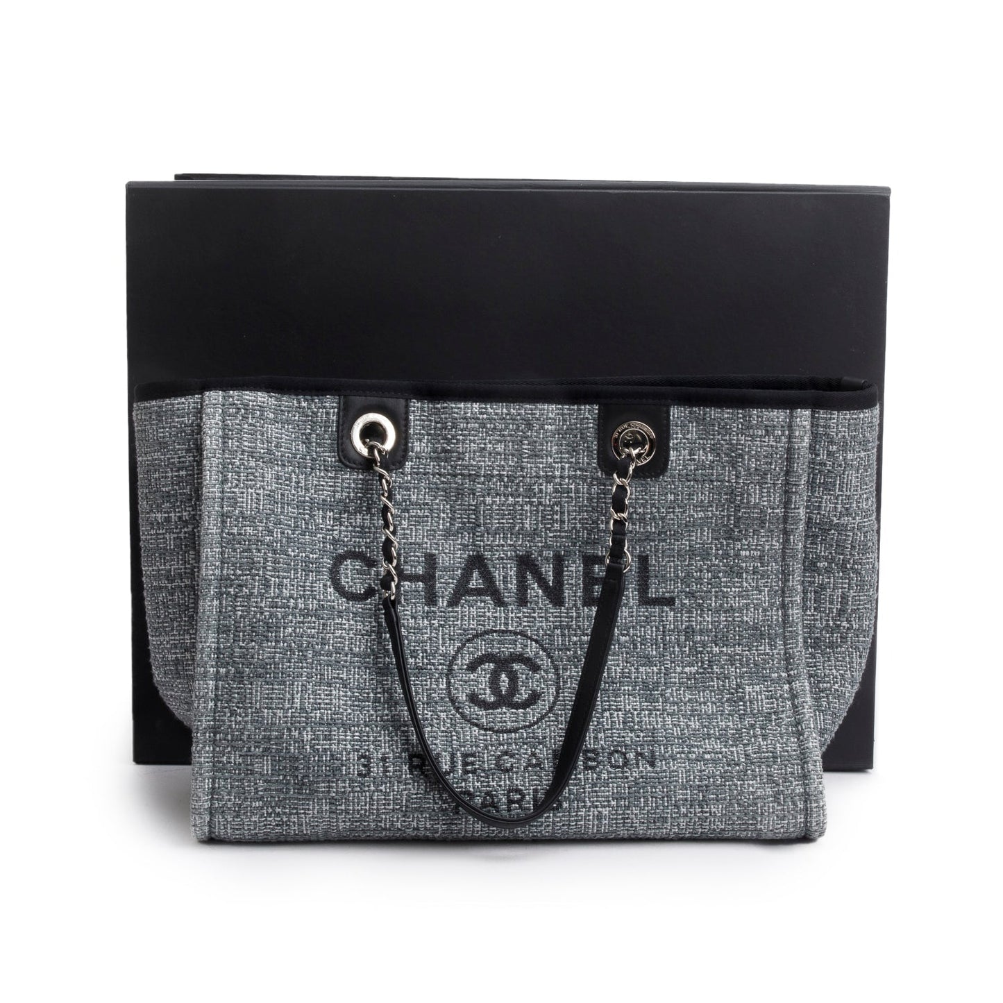 Chanel Tweed Deauville Shopping Grey Travel Bag