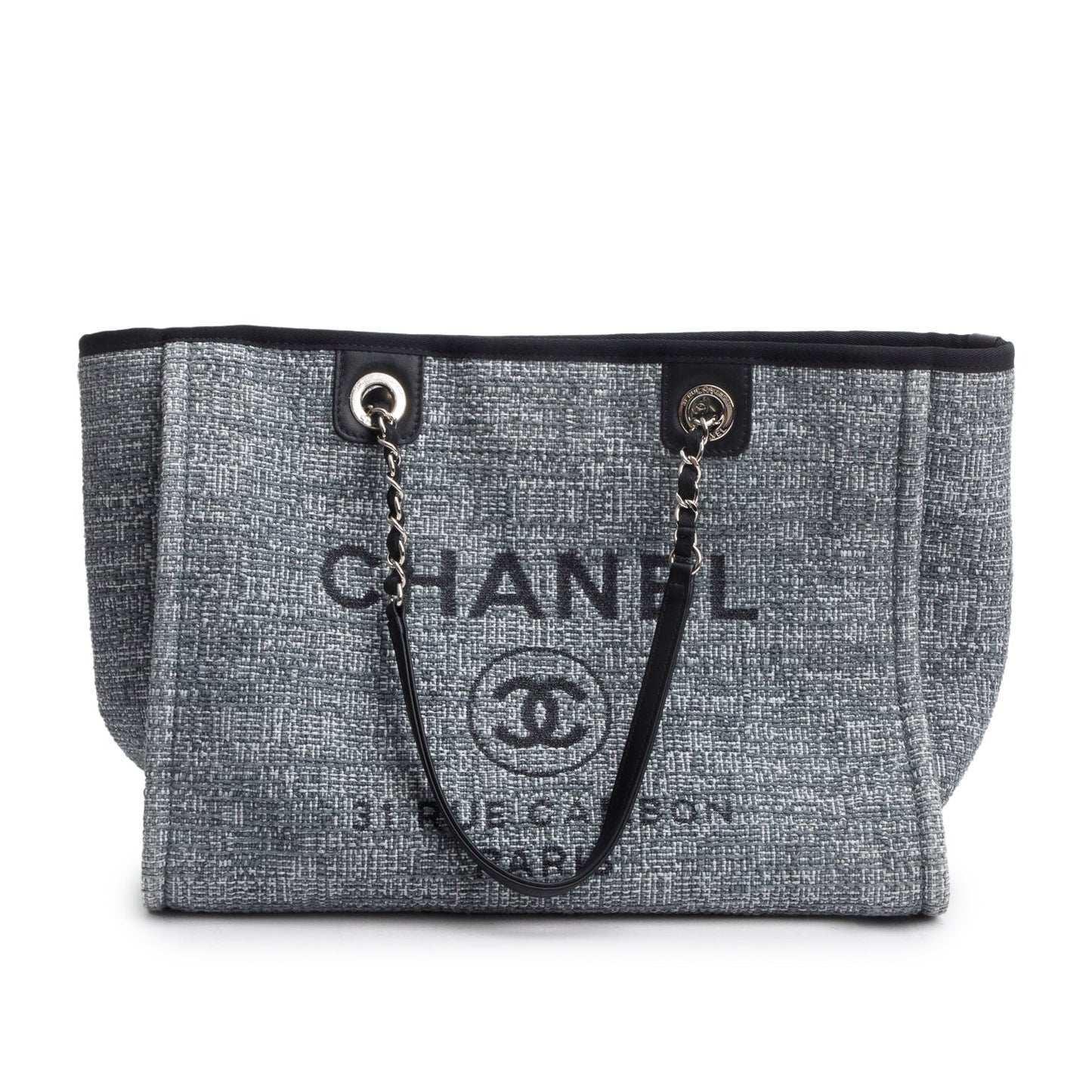 Chanel Tweed Deauville Shopping Grey Travel Bag