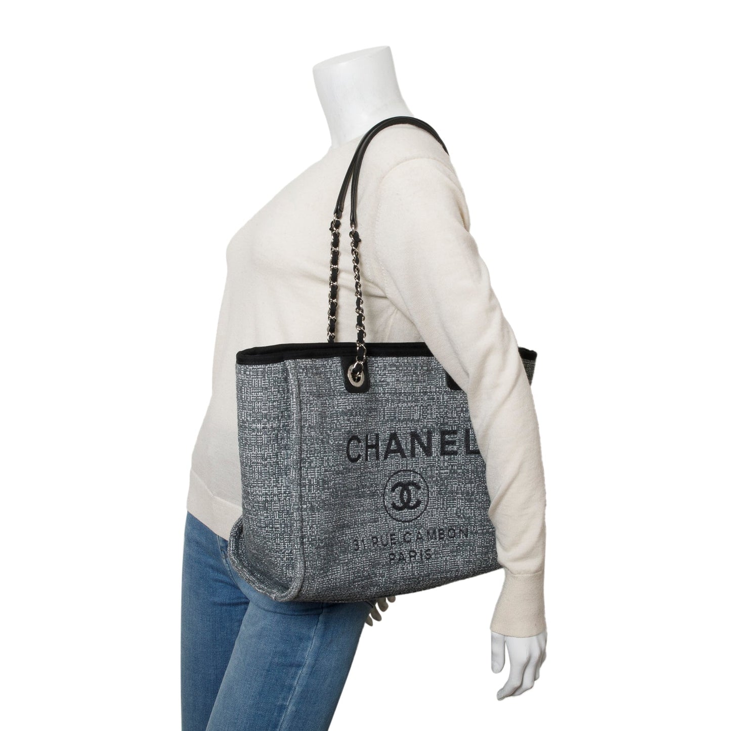Chanel Tweed Deauville Shopping Grey Travel Bag