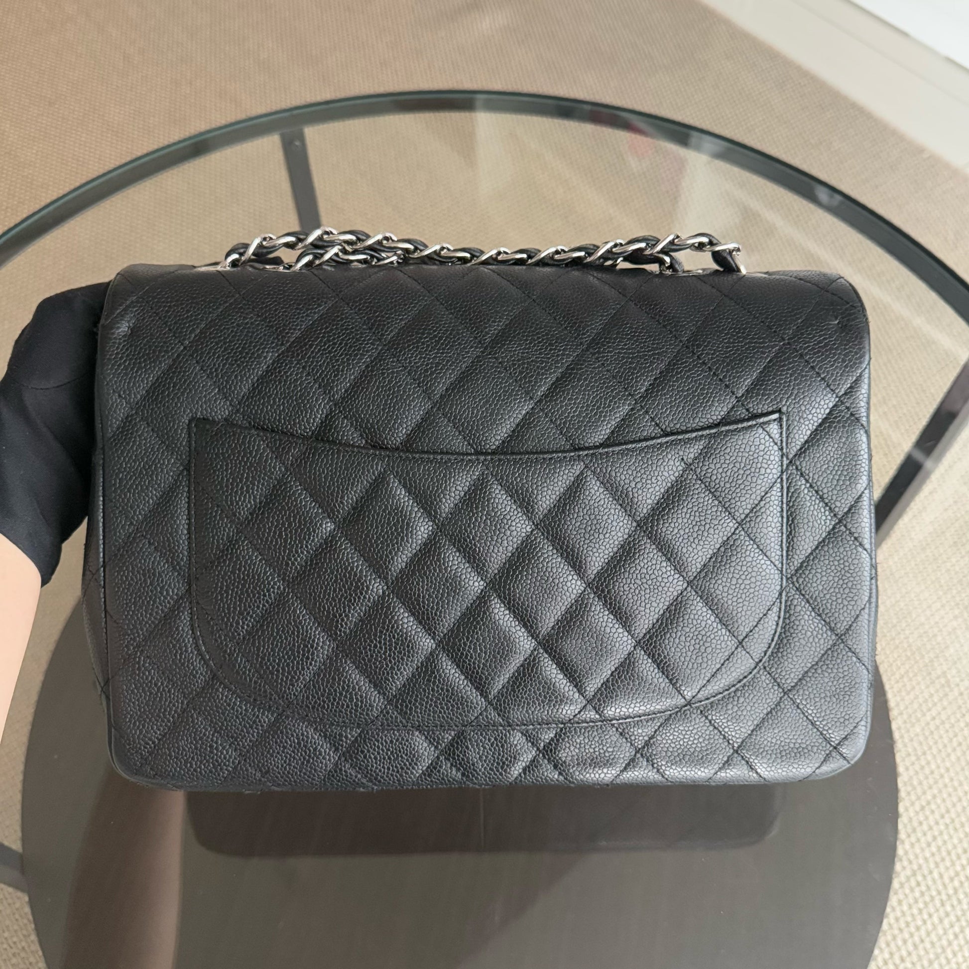 Chanel Classic Flap Jumbo - Caviar 30CM Quilted Black Silver Hardware Series 12