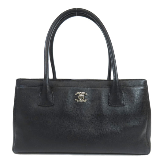Chanel Calfskin Executive SilverMetal Black Tote Bag