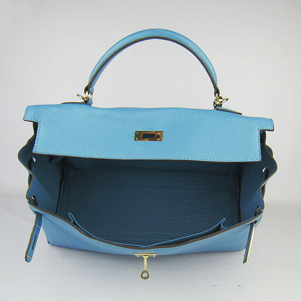 Hermes Luxury Kelly Cm Togo Handbag Light Golden Leather Blue Travel Bag