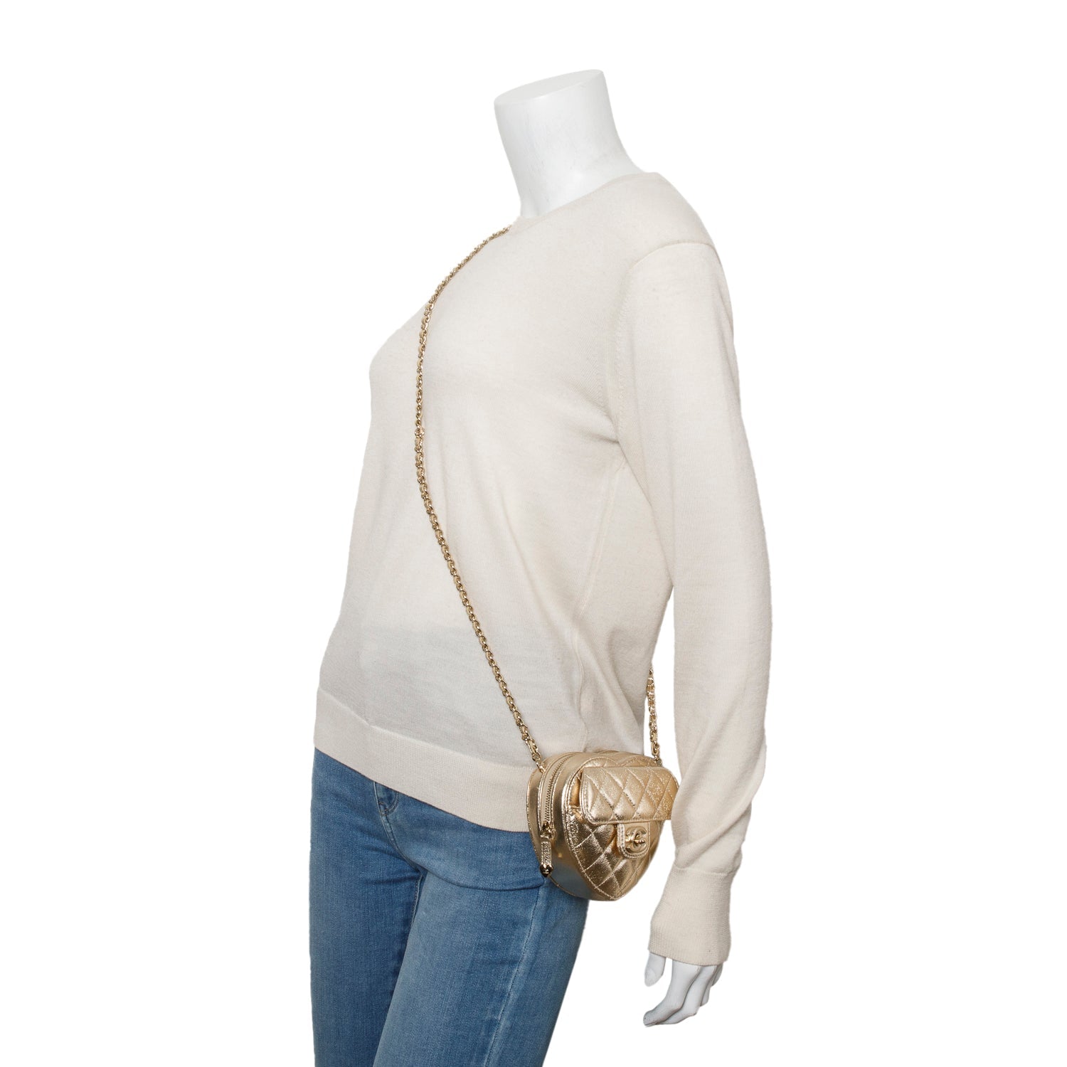 Chanel Quilted CC Love Heart Lambskin Gold Travel Bag